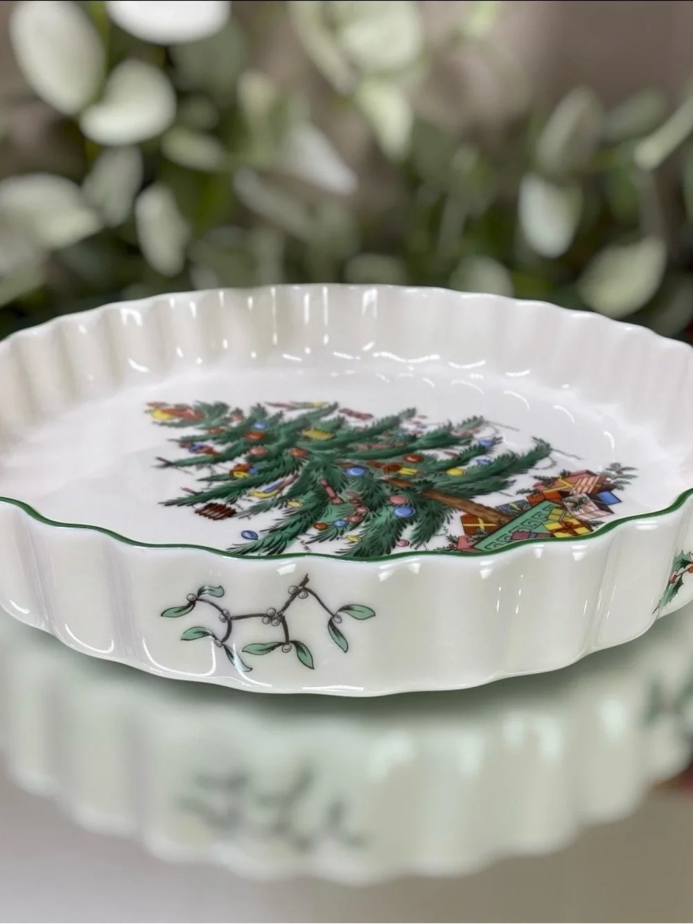 Vintage Spode Christmas Tree Quiche Tart Dish 8.5” Oven To Table England